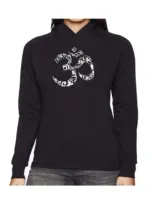 La Pop Art Women's Word Art Hooded Sweatshirt -the Om Symbol Out Of Yoga Poses In Black