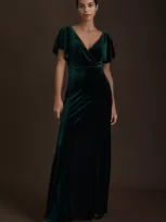 Jenny Yoo Ellis Velvet Open Back Dress In Green