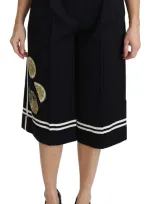 Dolce & Gabbana Black Lemon Embellished Palazzo Cropped Pants