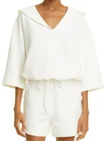 Lisa Marie Fernandez Textured Cotton Blend Tie Waist Top In White