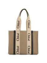 Chloé Medium Woody Tote Bag In Whiteblue