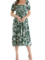 August Sky Puff Sleeve Midi Dress In Hunter Green