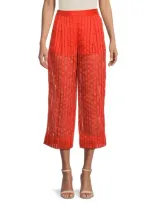 Bcbgmaxazria Women's Sheer Stripe Cropped Wide Leg Pants In Gardenia