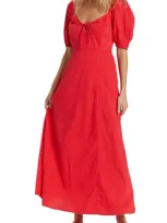 Billabong Burning Love Tonal Check Cotton Gauze Maxi Dress In Fiesta Red