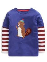 Boden Kids' Squirrel Appliqué Long Sleeve Cotton Graphic T-shirt In Starboard