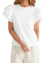 Brave + True Gigi Ruffle Sleeve Cotton Top In White