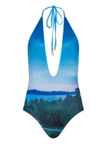 Bukawaswim Women's Blue St Tropez Skypad Halterneck Swimsuit - Econyl® Regenerated Nylon