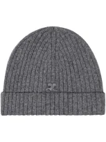 Courrèges Gerippte Beanie Mit Logo-patch In Grau