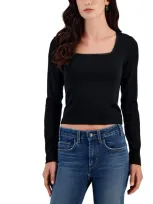 Derek Heart Juniors Womens Square Neck Lace Trim Pullover Top In Black