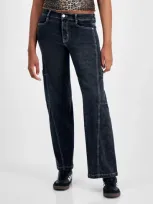 Dollhouse Juniors' Mid-rise Wide-leg Cargo Jeans In Black Acid