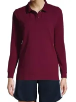 Lands' End School Uniform Young  Long Sleeve Mesh Polo Shirt In Burgundy