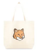 Maison Kitsunã© Fox Head Tote Bag In Beige