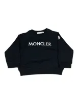 Moncler Kids' Long-sleeved Crew-neck Sweatshirt In Fine Cotton With Writing On The Chest In Blue