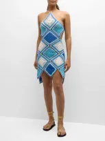 My Beachy Side Hand Crochet Diamond Dress In Blue