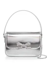 Self-portrait Leather Micro Shoulder Bag In Silver