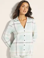 Soma Women's Embraceable Long Sleeve Button Up In Green Size Small |  In Snuggle Up Plaid Green