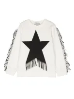 Stella Mccartney Kids' Fringed Star Cotton Sweatshirt In White