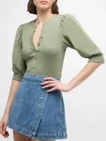 Veronica Beard Coralee Puff Sleeve Button-front Top In Sage