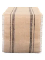 Design Imports Double Border Burlap Table Runner 14" X 72" In Open Brown