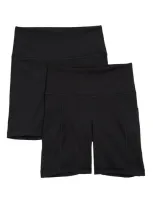 Yogalicious Set Of 2 Lux High Waist Side Pocket Bike Shorts In Black Black