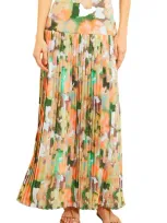 Misook Floral Pleated Maxi Skirt In Verdant Clover Paradise