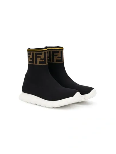 Fendi Kids' Jor Boy High-top Sock Sneakers In Black