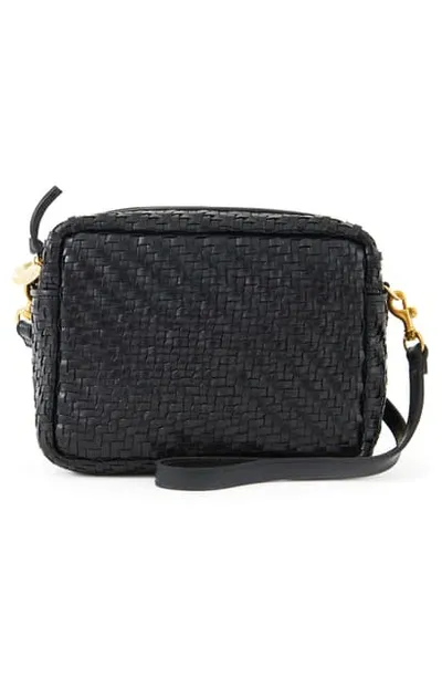 Clare V Midi Sac Woven Leather Crossbody Bag In Black Woven Zig-zag