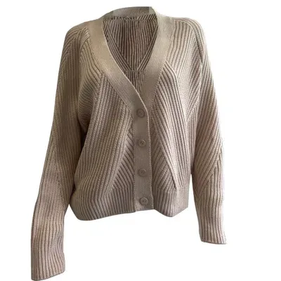 25 Union Women's Neutrals Cotton Rich Textured V-neck Cardigan Geometria In Brown