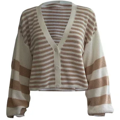 25 Union Women's Neutrals / White Striped V-neck Button Front Cardigan