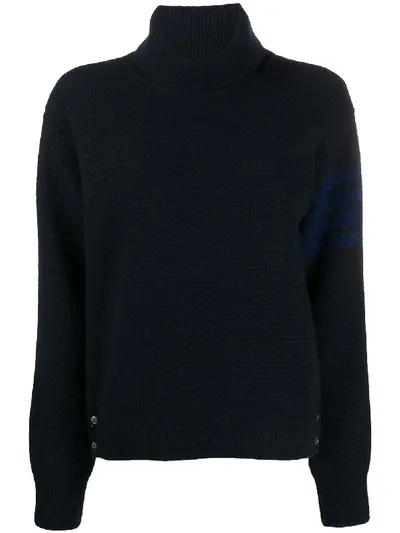 Thom Browne Tonal 4-bar Roll Neck Jumper In Blue