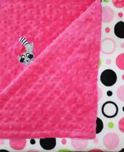 Lil' Cub Hub Kids' Minky Baby Girl Blanket With Embroidered Raccoon In Black Pink