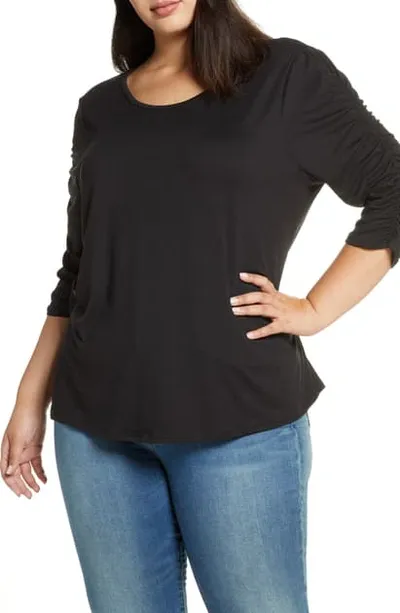 Kiyonna Reverie Ruched Sleeve Top In Black Noir