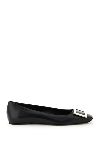 Roger Vivier Trompette Bellerine Glossed-leather Ballet Flats In Black