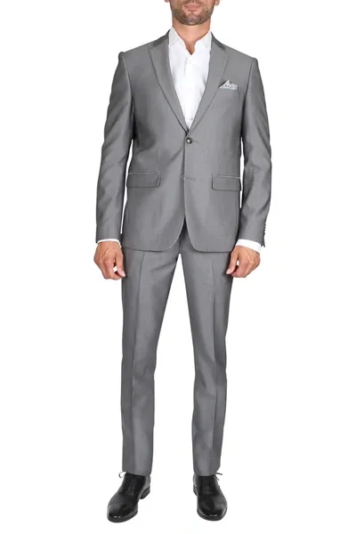 Soul Of London Solid Two Button Notch Lapel Slim Fit Suit In Grey