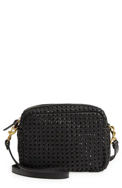 Clare V Midi Sac Woven Leather Crossbody Bag In Black Rattan