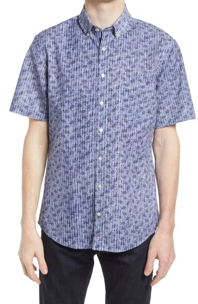 Brax Dan Short Sleeve Button-down Shirt In Navy