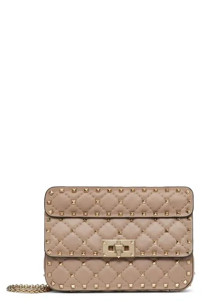 Valentino Garavani Neutral Rockstud Spike Medium Leather Shoulder Bag In Poudre