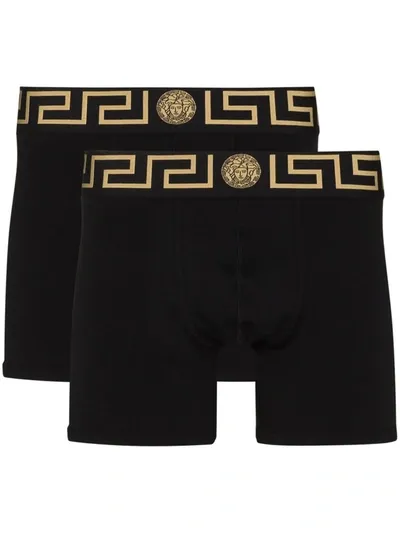 Versace Greca Set-of-two Boxer Shorts In Black