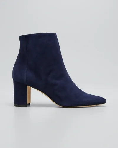 Manolo Blahnik Rosie Suede Zip Ankle Booties In Navy