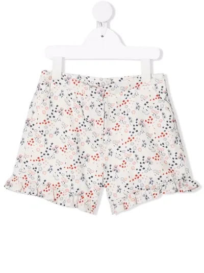 Knot Kids' Floral-print Ruffle-hem Shorts In White