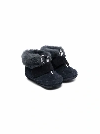 Pèpè Babies' Fur-trimmed Crib Shoes In Blue