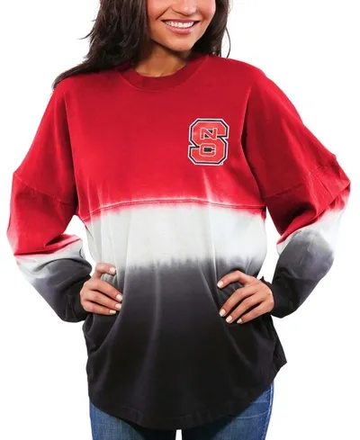 Spirit Jersey Women's Red Nc State Wolfpack Ombre Long Sleeve Dip-dyed T-shirt