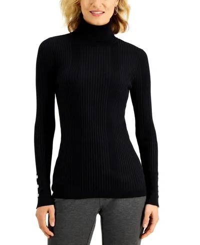 Jm Collection Petite Ribbed Turtleneck Sweater, Created For Macy's In Deep Black