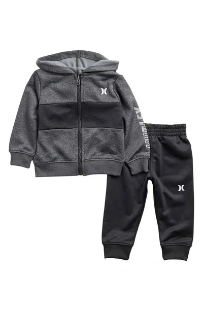 Hurley Babies'  Solar Colorblock Hoodie & Jogger Set In Black Heather