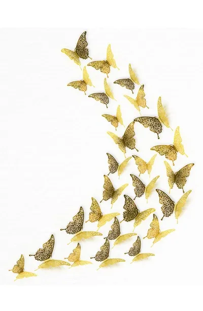 Walplus 3d Butterflies 78-piece Wall Sticker In Gold