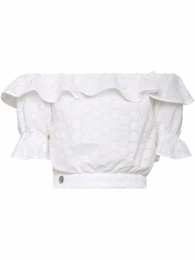 Philipp Plein Off-shoulder Lace Blouse In White