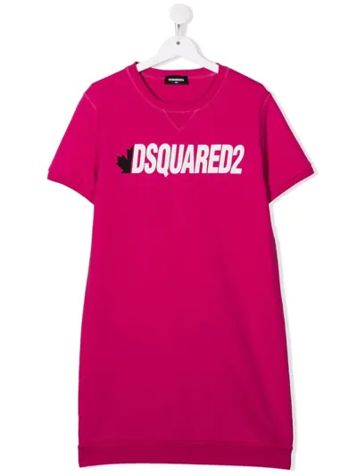 Dsquared2 Teen Logo-print Short-sleeve T-shirt Dress In Pink