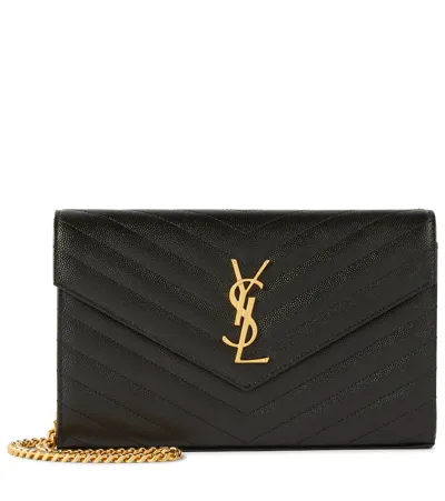 Saint Laurent Monogram Leather Wallet On Chain In Black