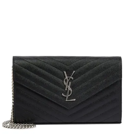 Saint Laurent Monogram Leather Wallet On Chain In Black