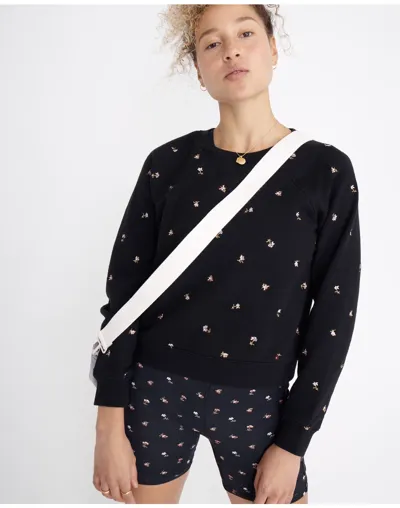 Mw L Embroidered Shrunken Sweatshirt In Spring Floral In True Black